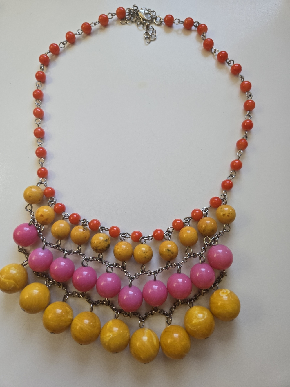 Colorblock Bead Statement Necklace - Pink & Mustard